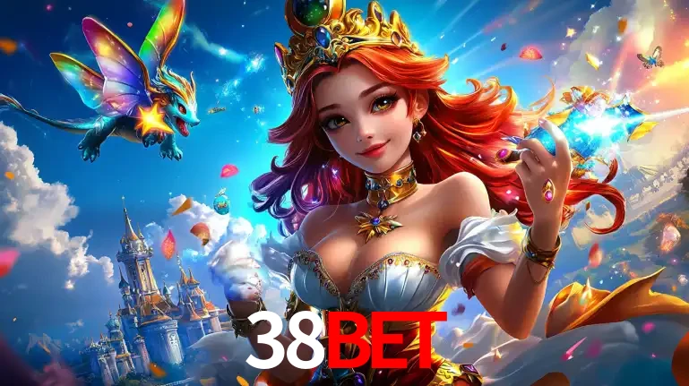 A princesa de um reino de fantasia mágico, com seu pequeno dragão, apresentando um mundo de prêmios encantados nos jogos de caça-níqueis do cassino 38BET.